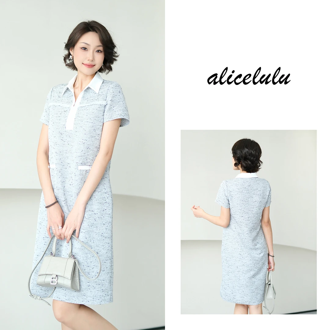 1alicelulu 小香风直筒宽松连衣裙显瘦休闲通勤 S2142565A
