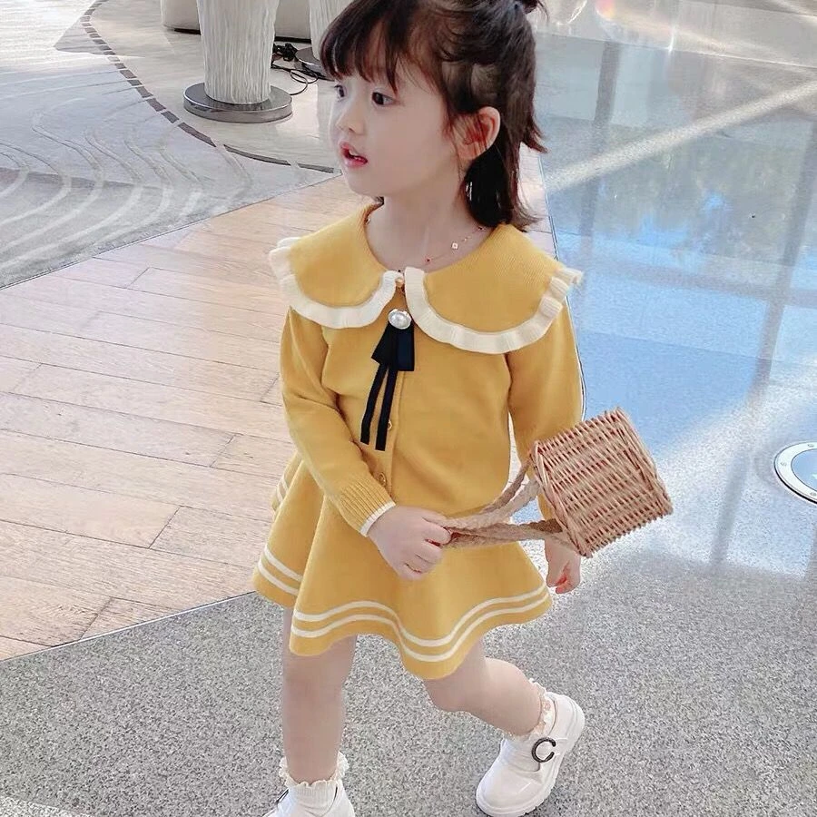 女童学院风毛衣套装春装新款儿童宝宝洋气针织开衫短裙两件套