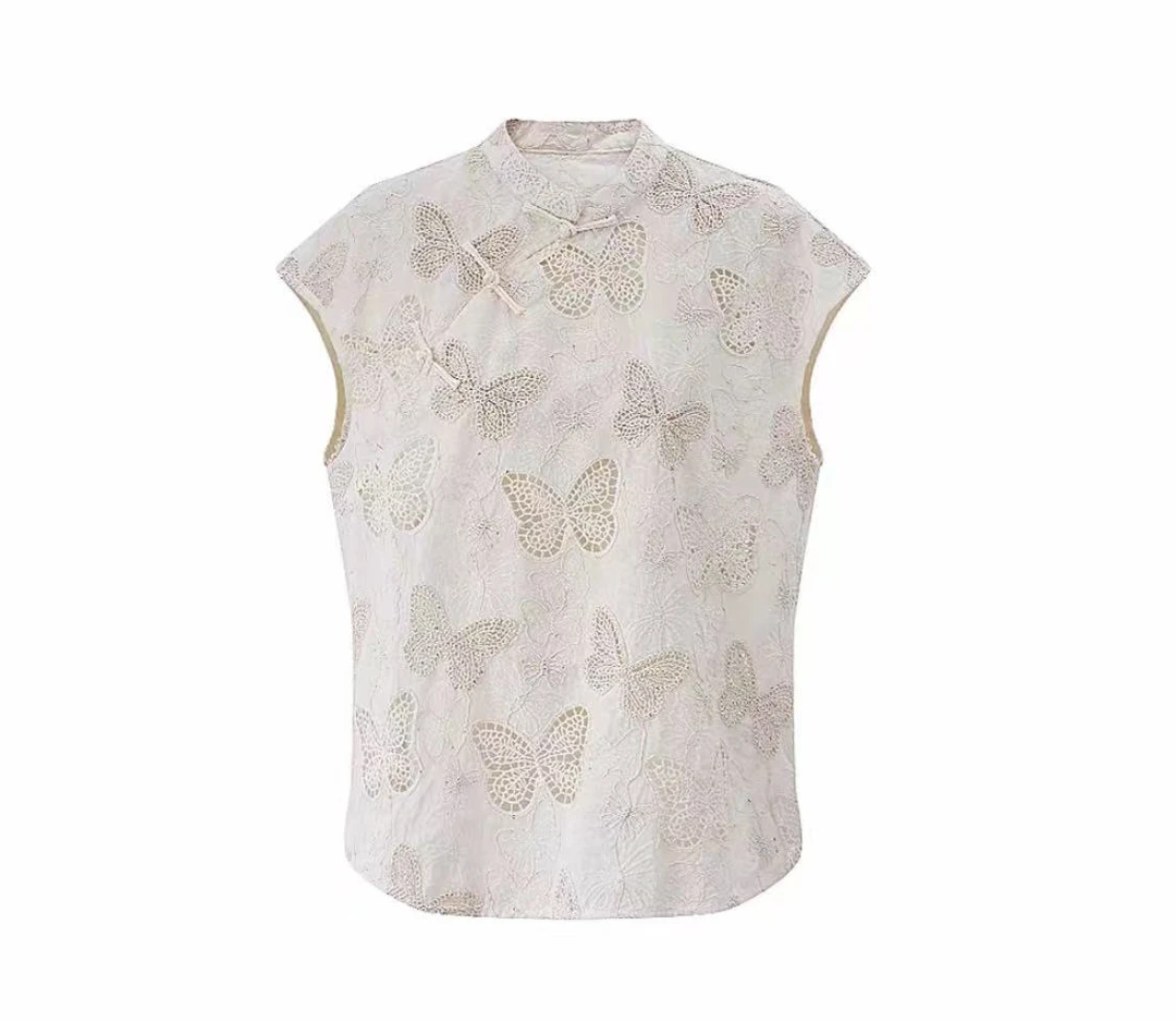 夏季蝴蝶薄款气质时尚休闲镂空新中式女士上衣