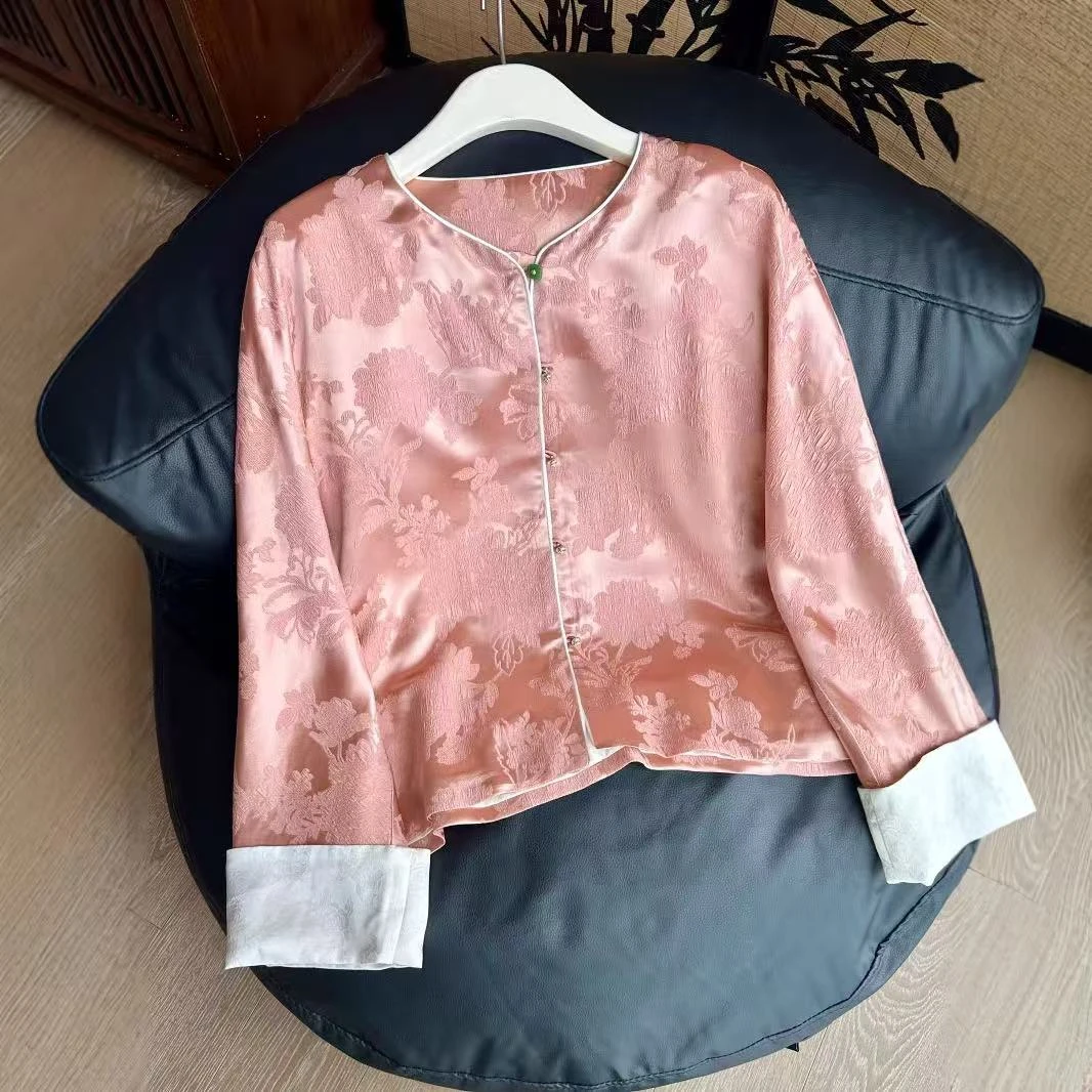 桑蚕丝冠乐皱！稀有特调少女粉上衣