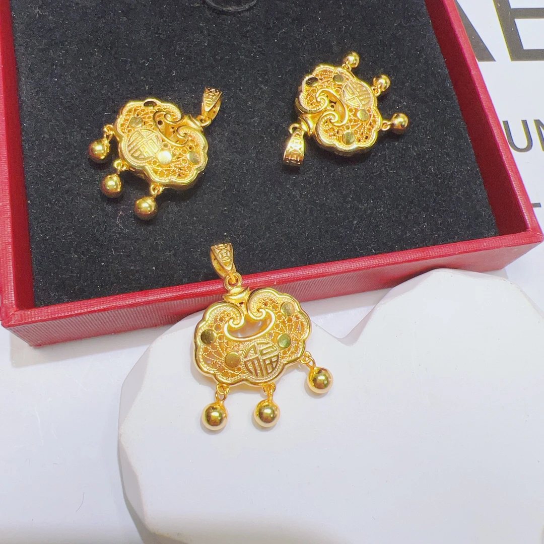 吊坠足银 足银990平安锁吊坠D062（发其1）