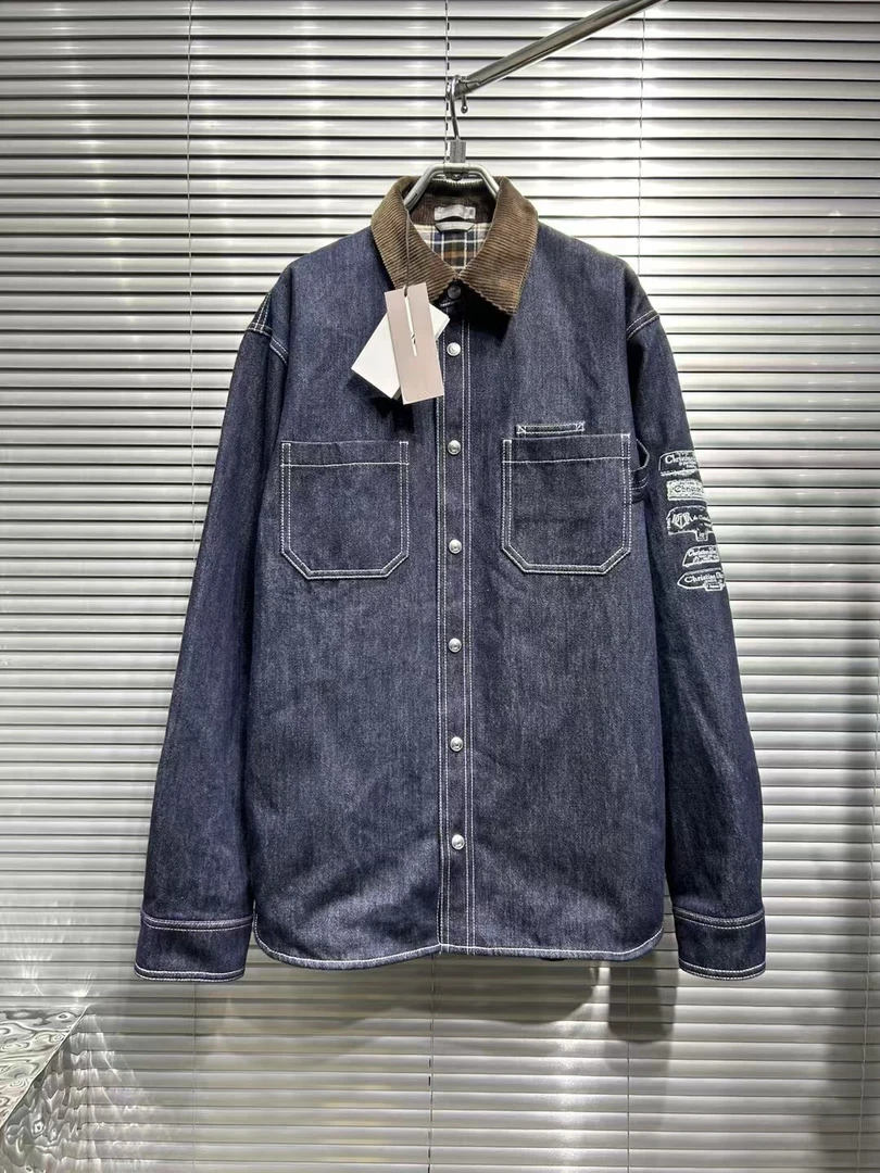 未使用 DIOR/迪奥 灯芯绒领蓝色牛仔衬衫外套 39码