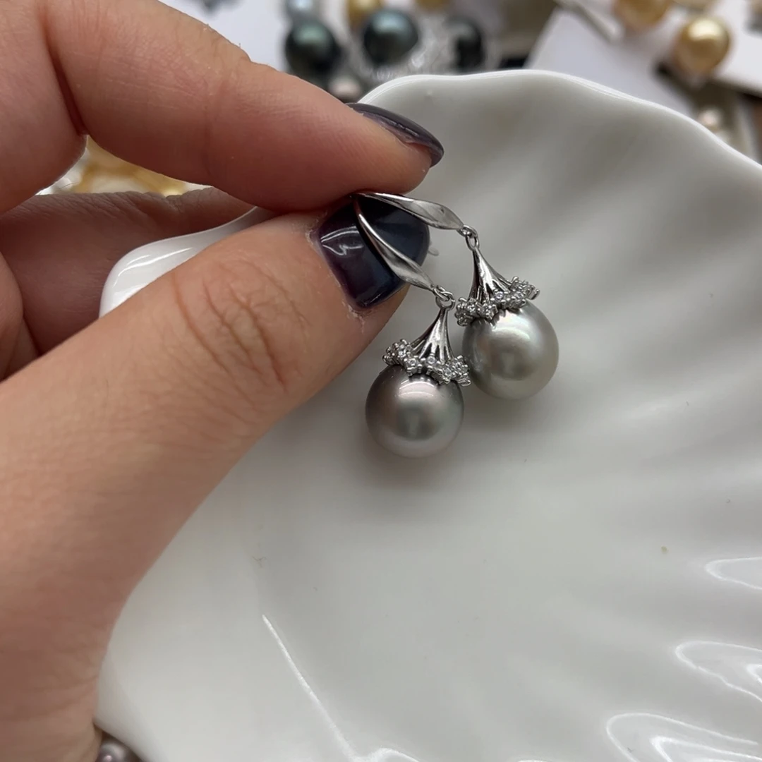 耳饰银S925镶嵌海水珍珠