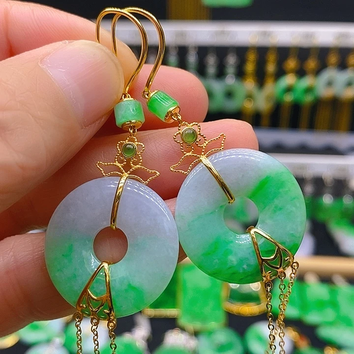 翡翠耳饰18K金镶嵌耳坠