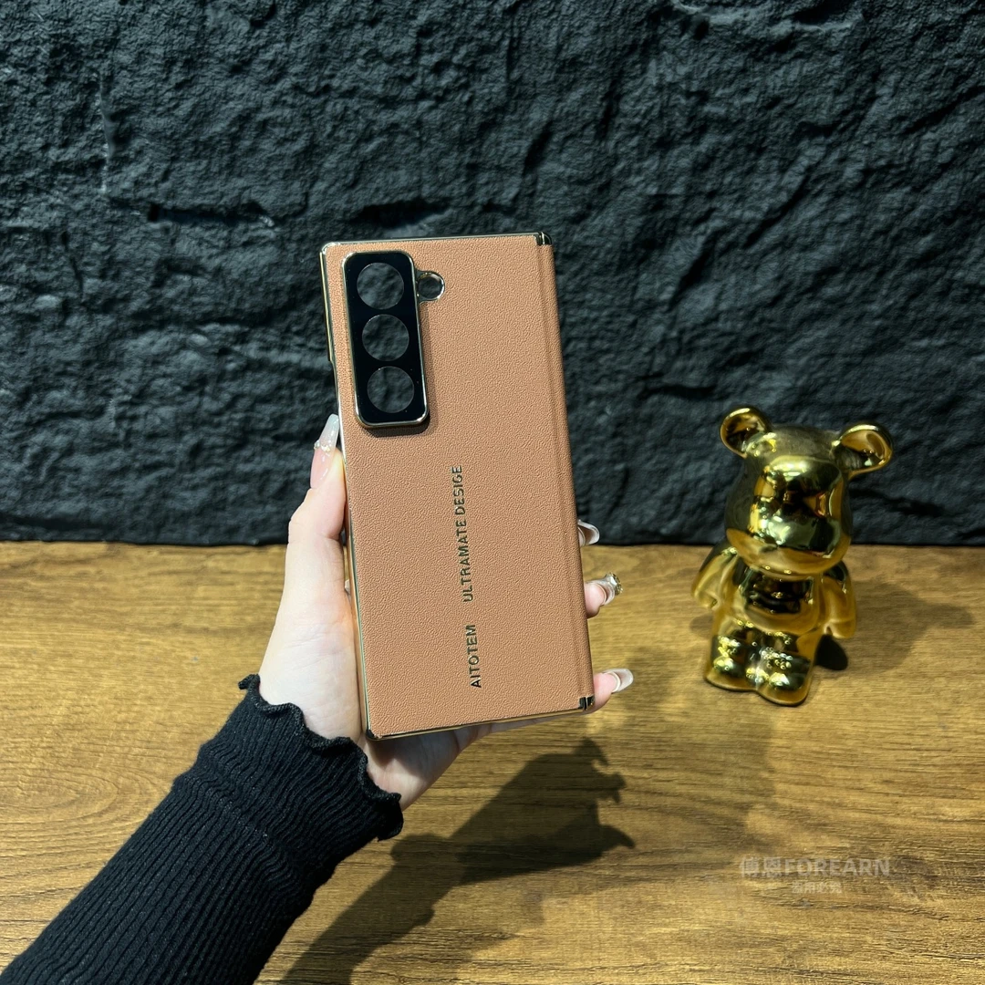 适用于三星W25手机壳双中轴折叠屏保护套真皮后壳男女防摔高档