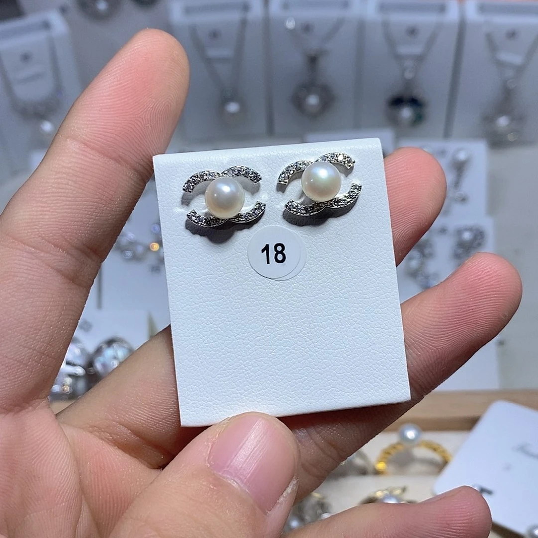 耳坠银S925镶嵌淡水珍珠