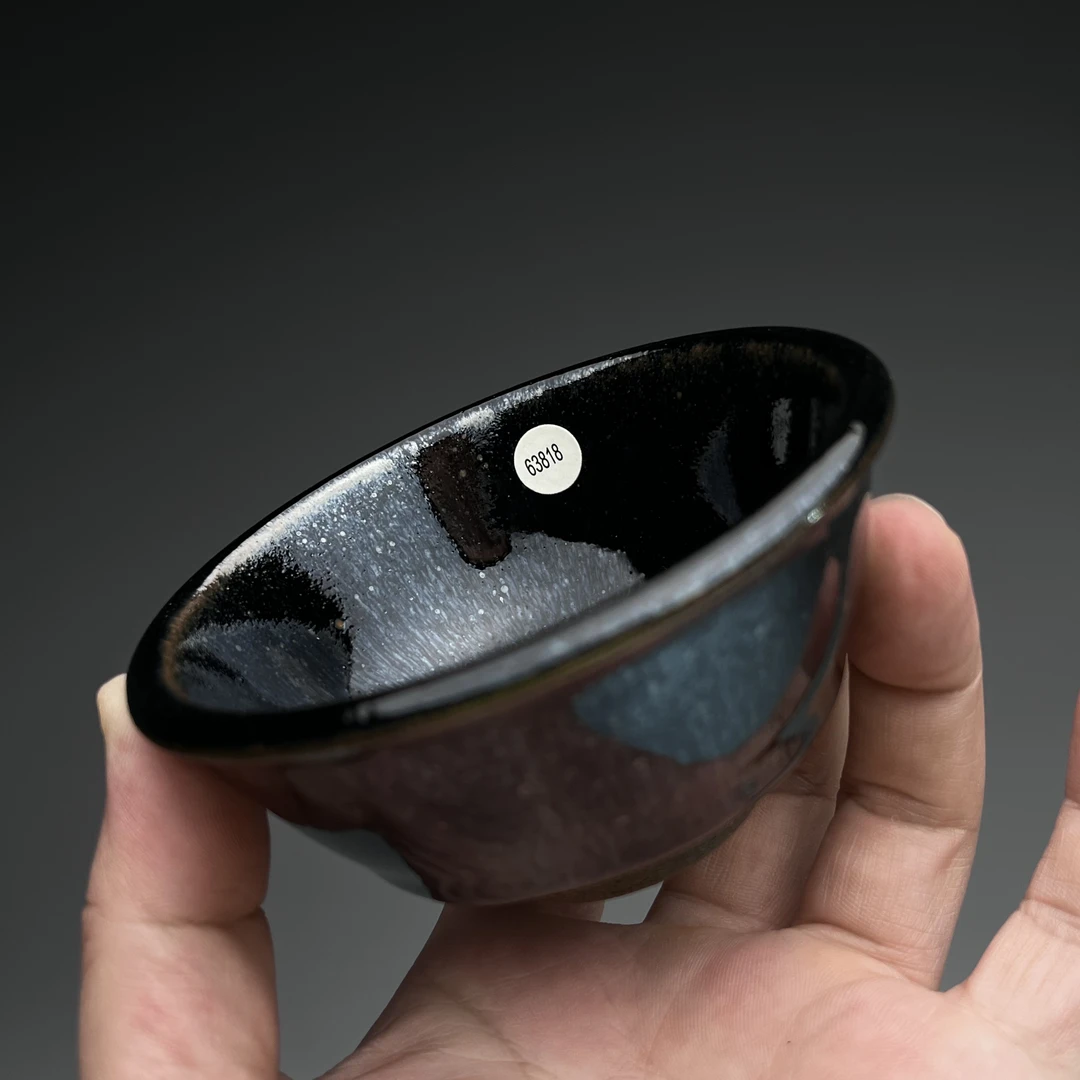 吴兴乾柴烧建盏主人杯手作陶瓷杯高端复古茶盏青蓝毫折沿碗63818