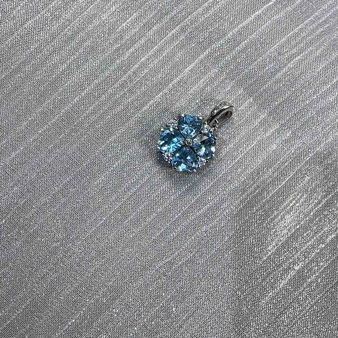 吊坠(赠链)托帕石银S925镶嵌四叶草高定款瑞士蓝