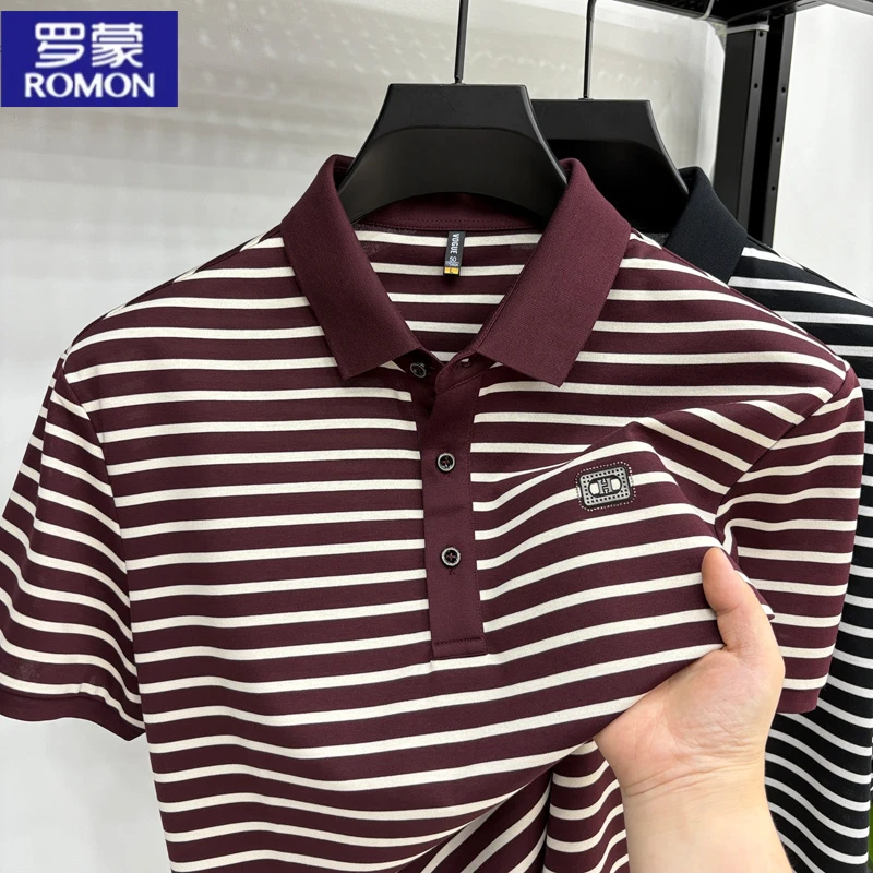 罗蒙夏季薄款高品质Polo衫常规短袖商务休闲polo棉质夏季百搭条纹