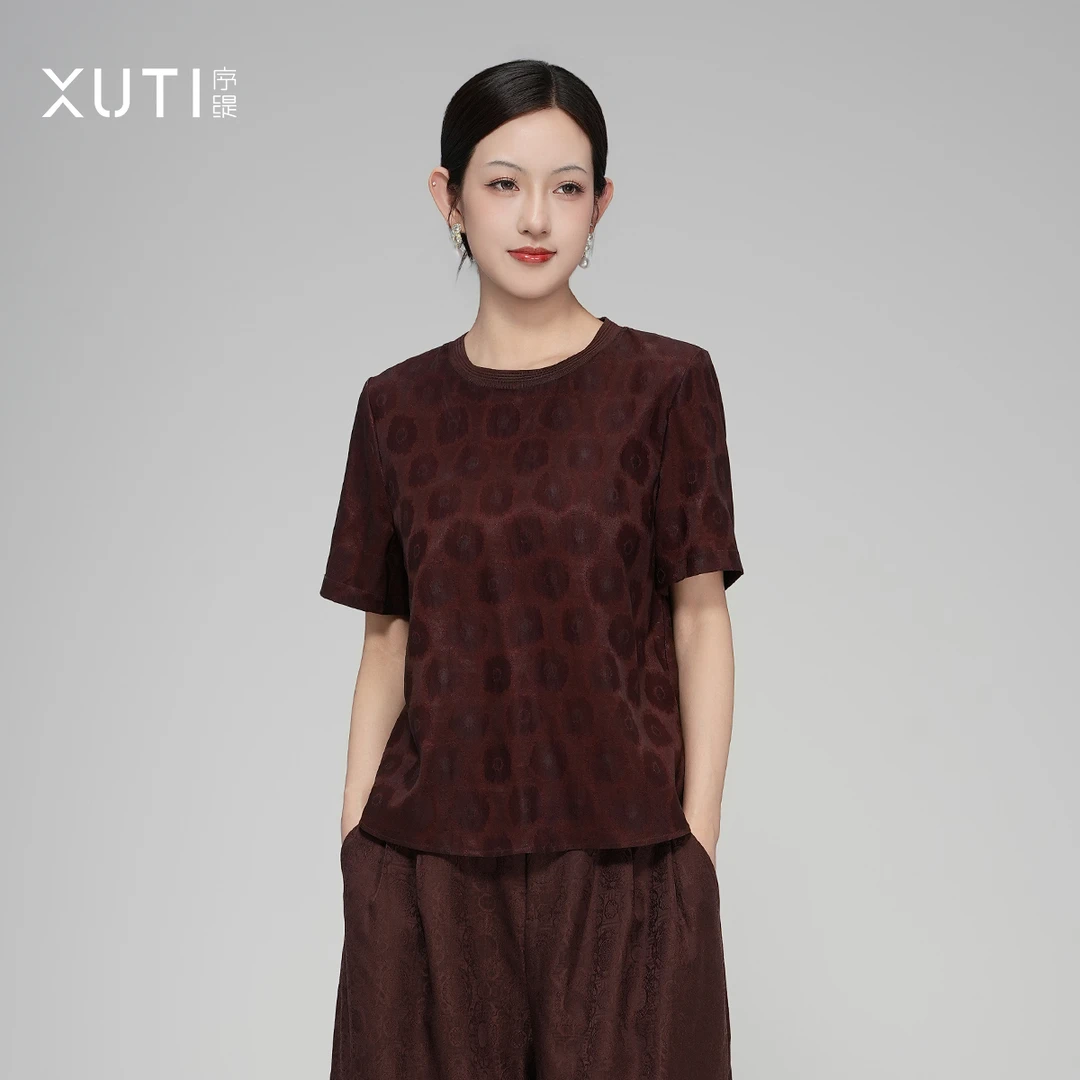 序缇『满汀洲』夏季新款复古国风新中式桑蚕丝短袖t恤上衣H29-12351