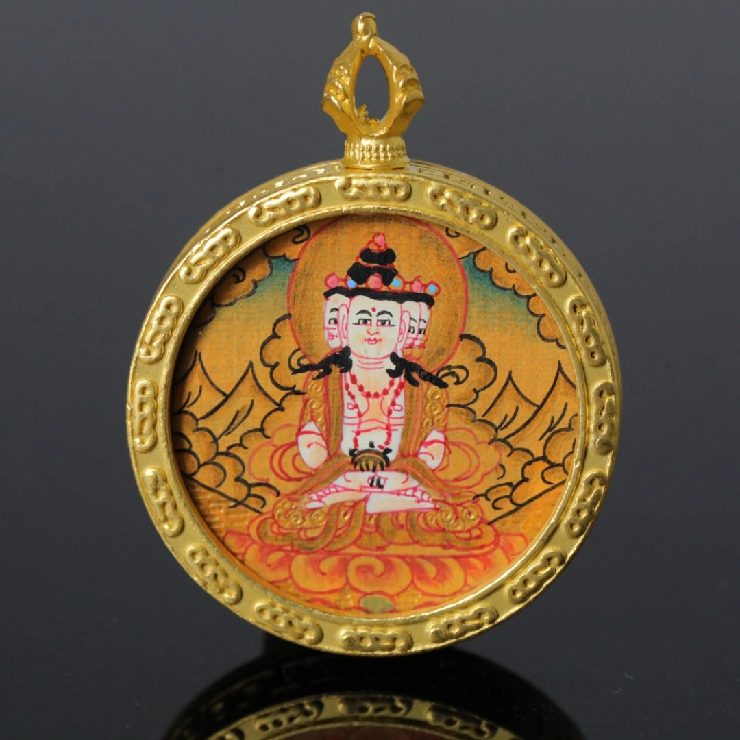 尼泊尔画师纯手绘-全彩唐卡大日如来约40*52*8.5mm MGTK2304-10