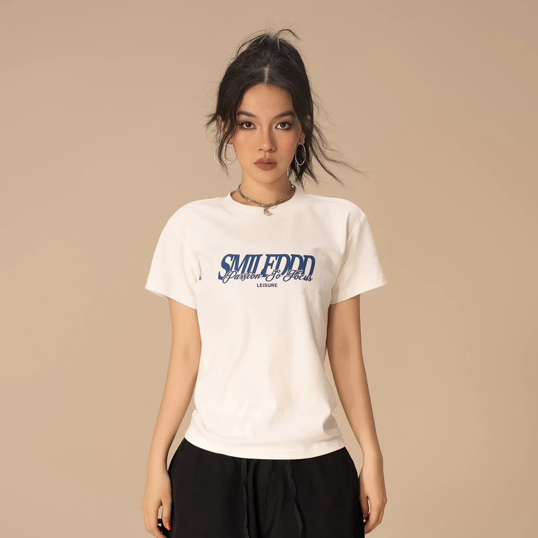 SMILE DDD字母印花短袖夏季美式正肩基础圆领辣妹街舞爵士舞T恤女
