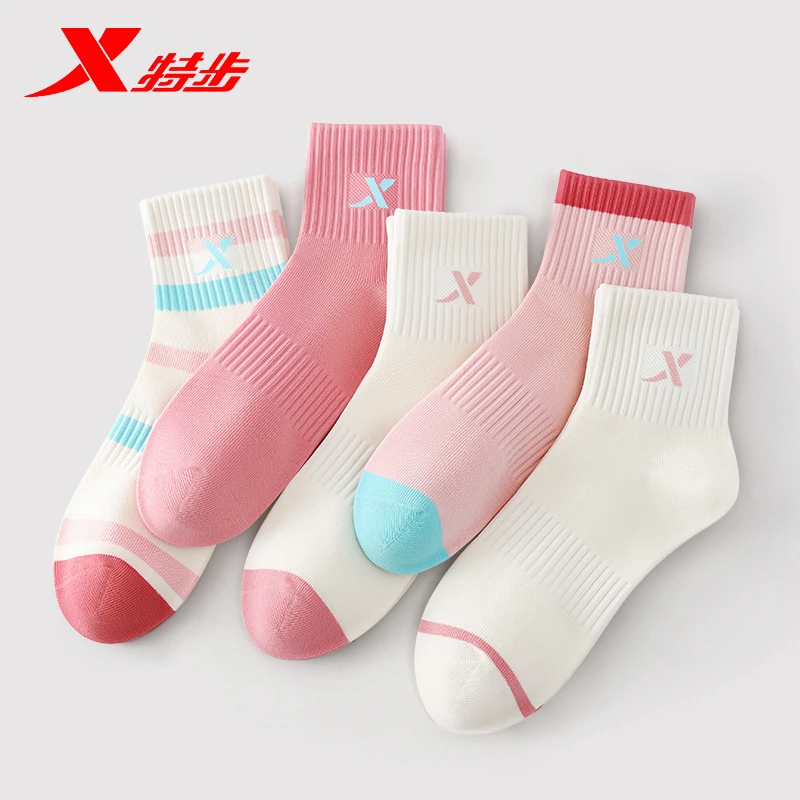 特步袜子秋冬款运动新疆棉中筒袜防臭抗菌抗起球多巴胺ins风女袜