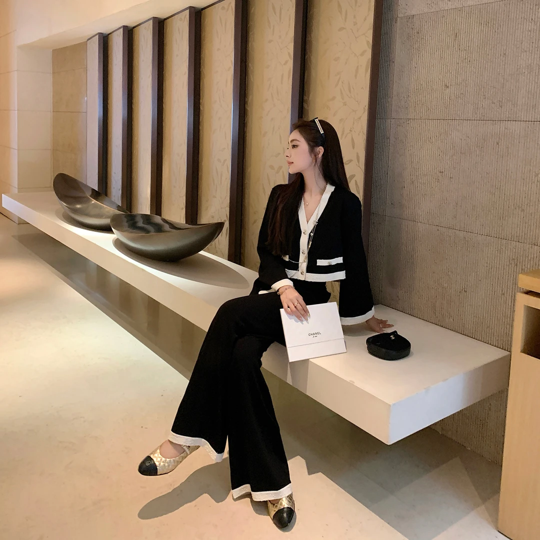 "静奢千金"25a黑白舒适区简奢优雅系伊力特棉绢拼色小香-时尚套装