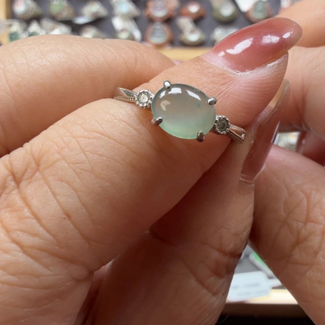 翡翠银S925镶嵌戒指8030