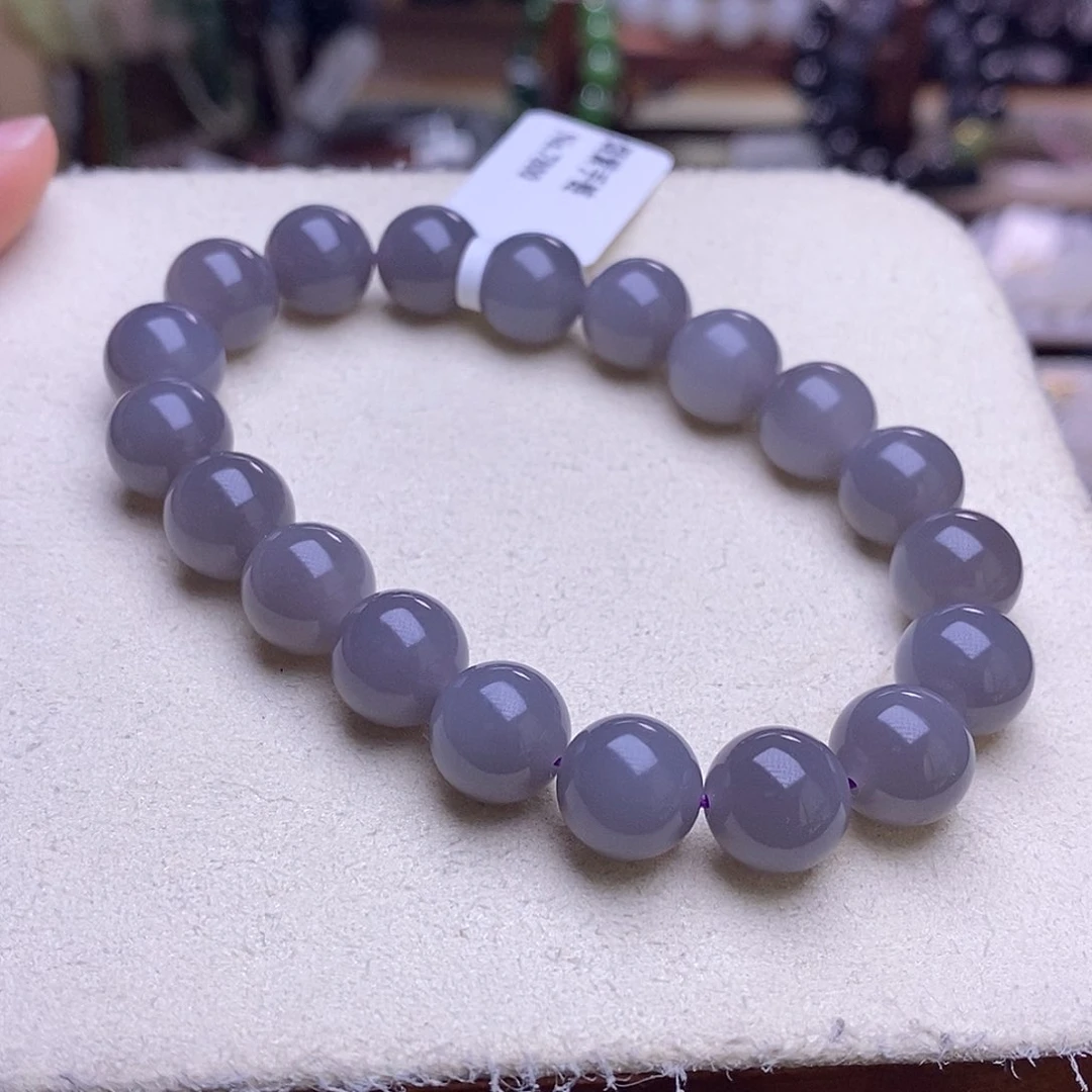 颈饰未镶嵌和田玉毕业级老坑料高冰烟紫手链10m