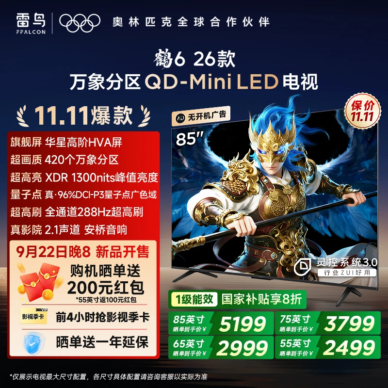 【新品】雷鸟电视 55-85鹤6 26款  万象分区 QD-MiniLED 电视机
