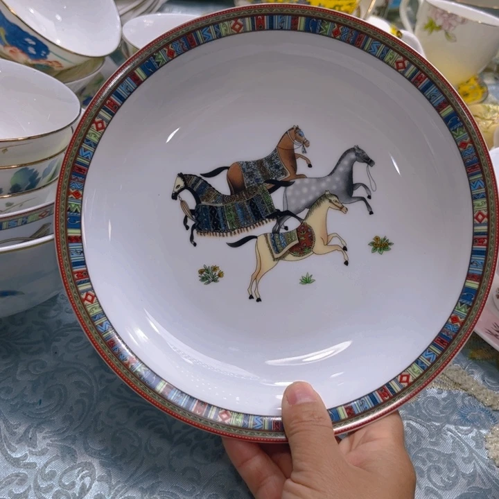 瓷片爱马仕八寸深盘四个