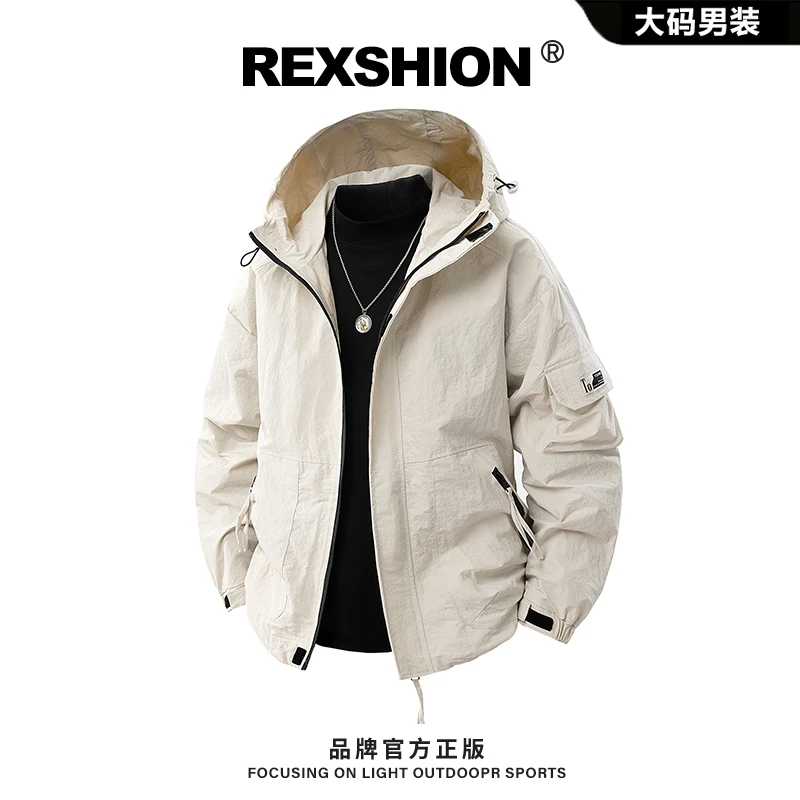 REXSHION秋季新款防风连帽工装夹克男美式潮流休闲宽松百搭外套男