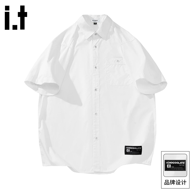 it :CHOCOOLATE白色衬衫短袖男2025夏季新款日系潮牌宽松休闲上衣