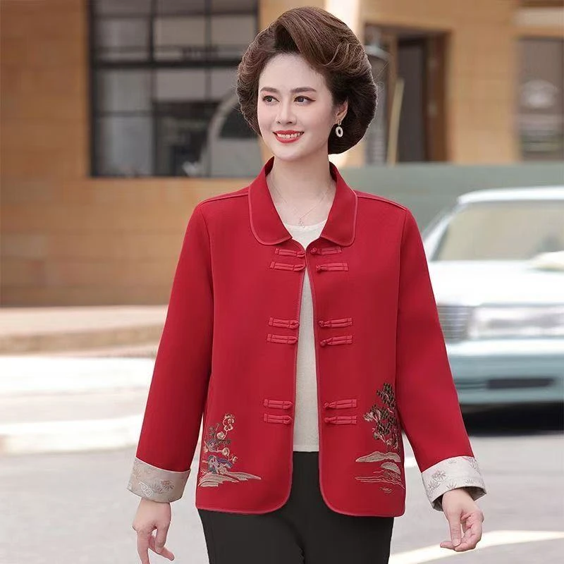 中老年女装秋装国风外套短款洋气妈妈装春秋薄款休闲夹克上衣大码
