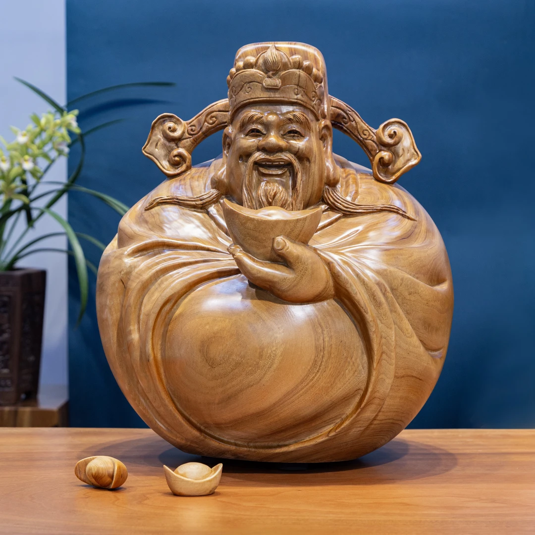 森活林（财神）实木创意摆件手工实木雕刻摆件玄关茶空间精致摆设
