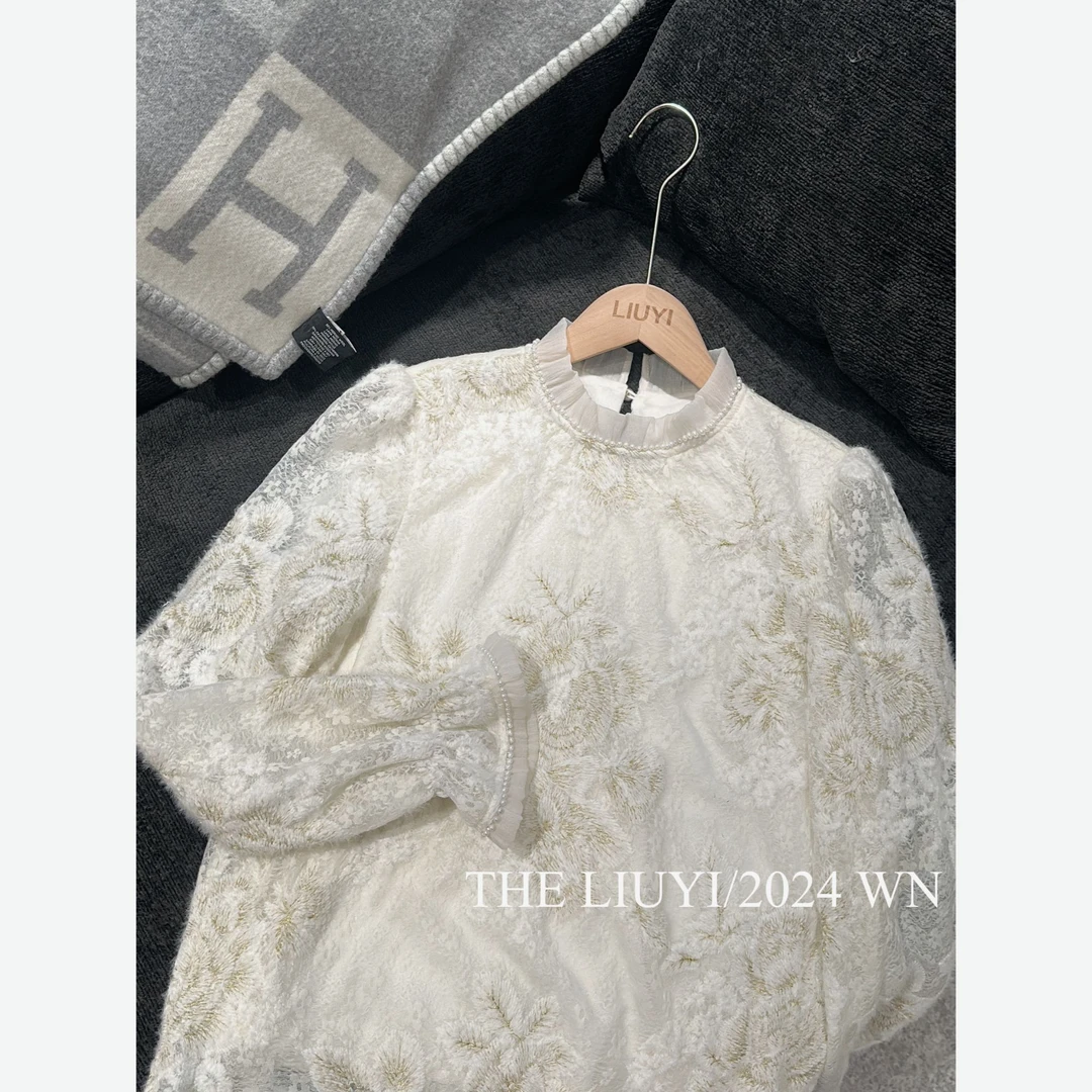 【LIUYI】山茶花~冬季加绒重工刺绣小衫上衣412214