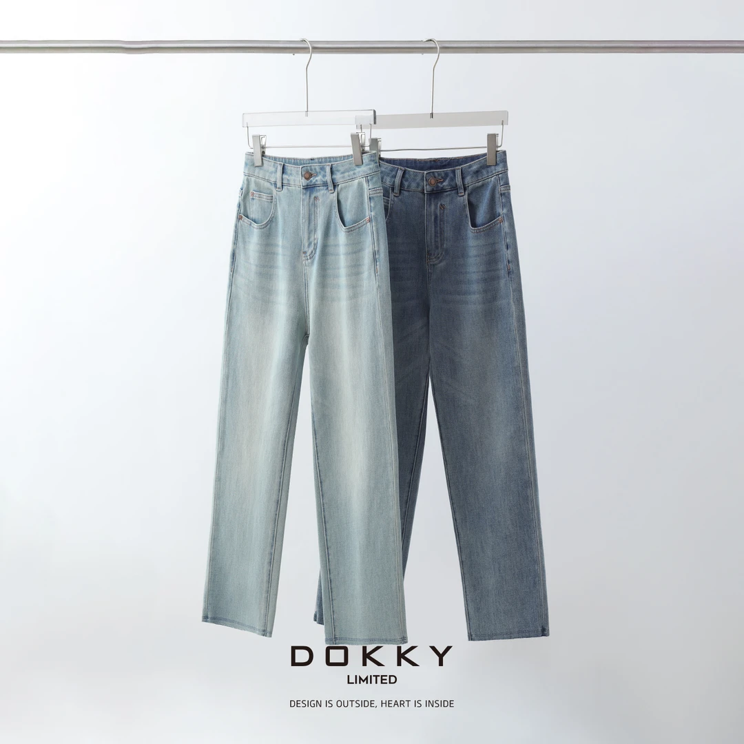 Dokky「T台筷子腿.紫标」定纺竹节棉.直筒烟管牛仔裤LB0096