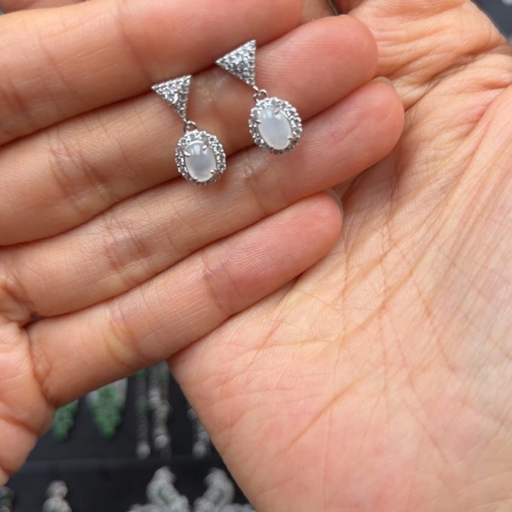 翡翠银S925镶嵌耳饰