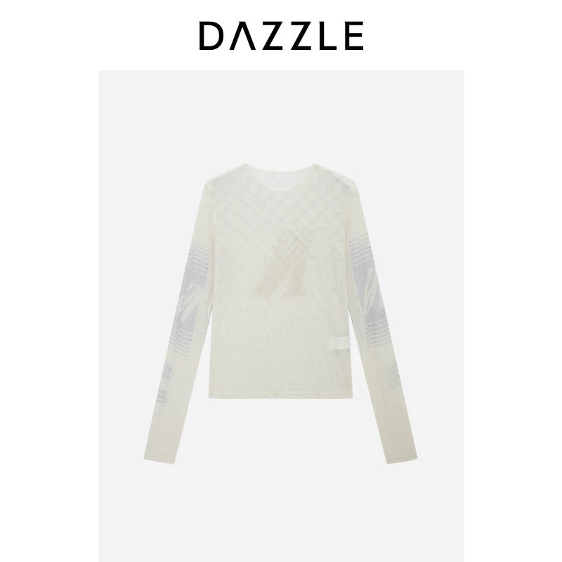 专选DAZZLE 地素奥莱小上衣冬季白色网纱紧身小上衣2H4D512