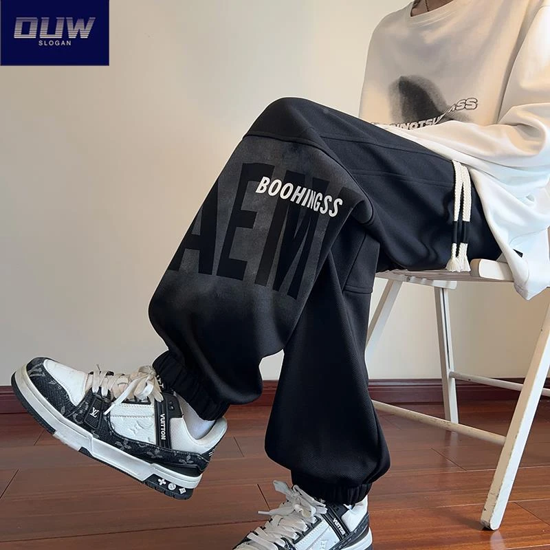 O.U.W青少年休闲裤子男士2025年初秋款潮牌帅气宽松束脚长裤卫裤