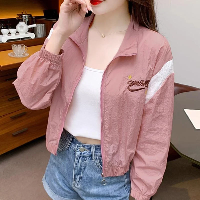 夏季时尚短款防晒服外套女2025年新款翻领刺绣透气防晒空调衫上衣