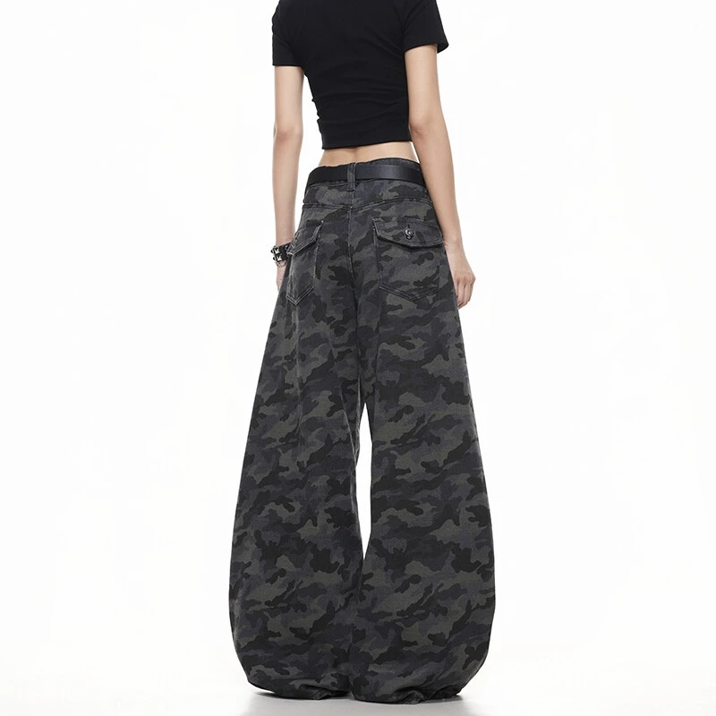 2025新款宽松迷彩休闲裤阔腿显瘦美式爆款潮牌直筒牛仔迷彩牛仔裤