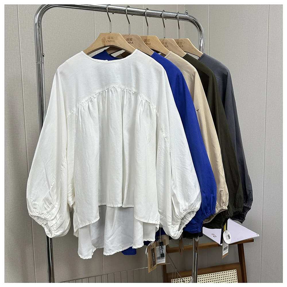 ZR098  春夏新款宽松女士休闲圆领蝙蝠长袖衬衫娃娃衫