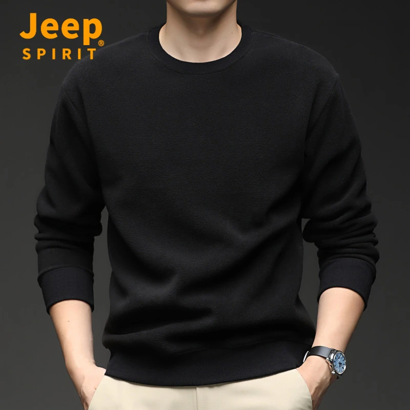 Jeep吉普2025秋冬摇粒绒长袖厚款双面抓绒百搭圆领卫衣男士长袖潮