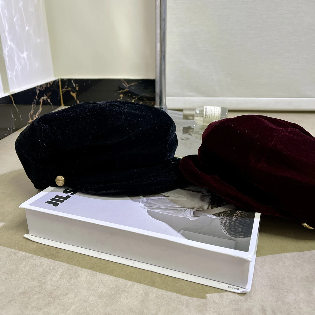 金丝绒贝雷帽女秋冬季新款法式气质八角帽大头围时尚报童画家帽子