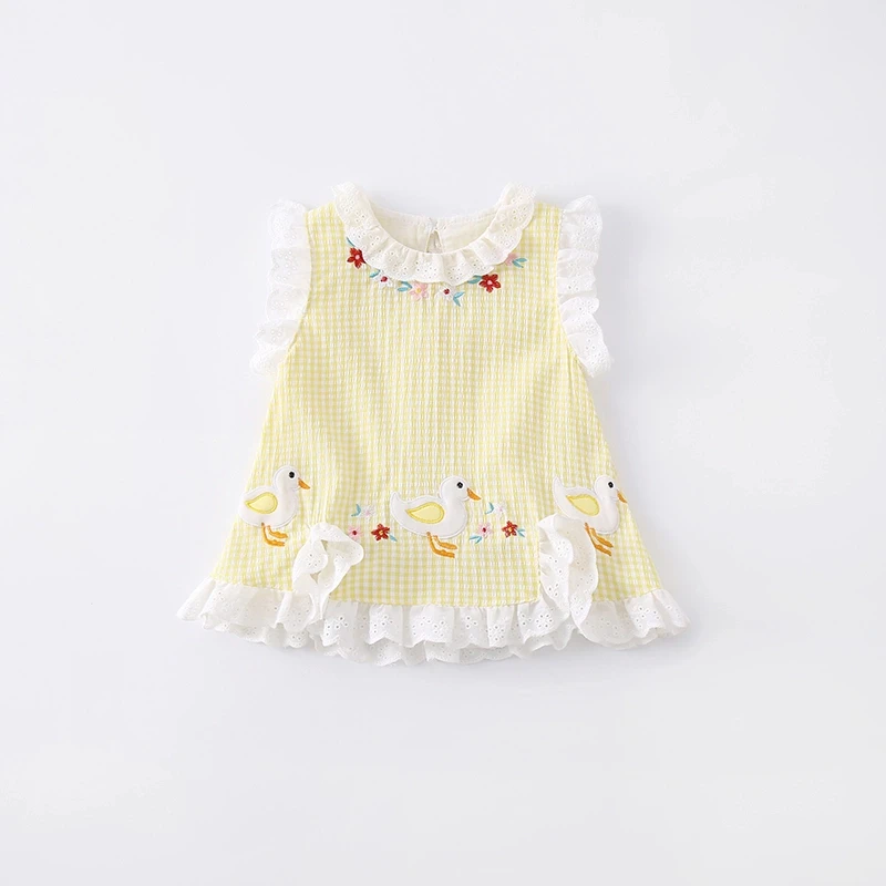 婴幼儿宝宝衣服夏季公主风女薄款无袖女宝夏装小鸭格布蕾丝包屁裙