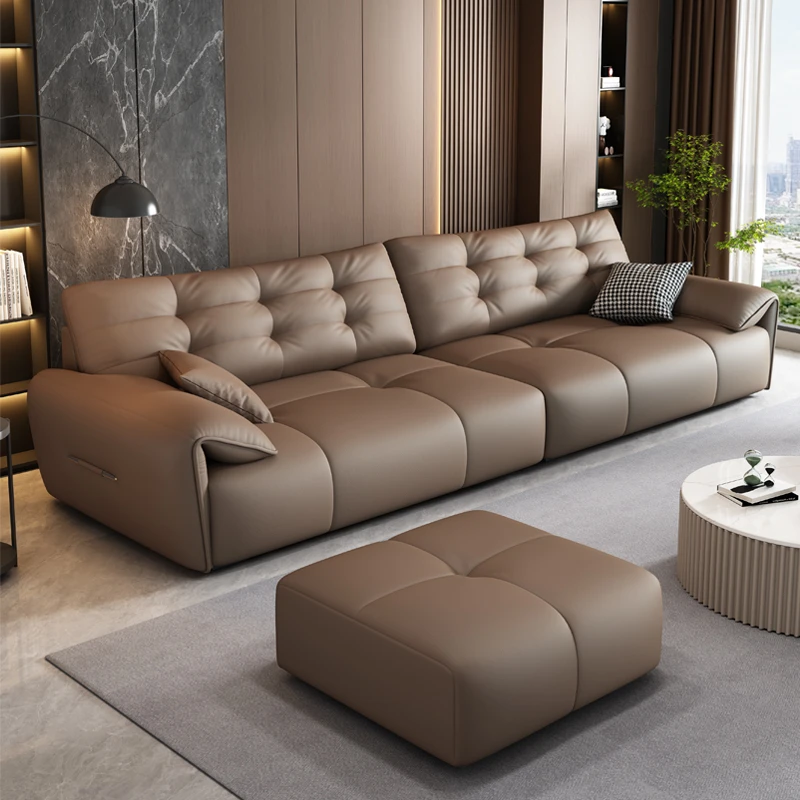 大象耳朵云朵意式摩卡色真皮松弛感沙发客厅高端直排头层牛皮Y739