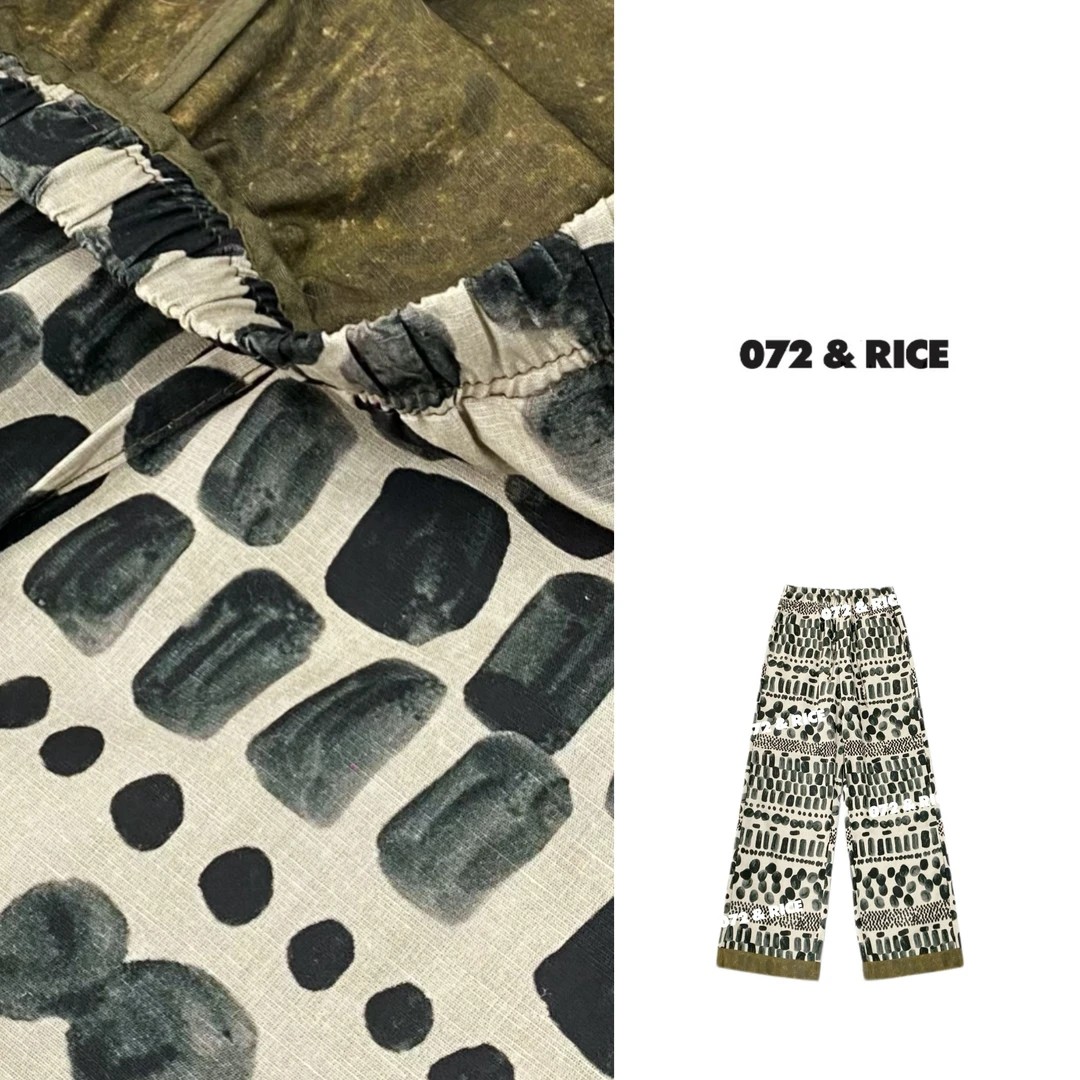 072 & RICE【石墨裤】亚麻+莱赛尔 夏季休闲橡筋腰直筒裤 N-32KNR01