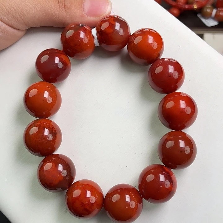 南红玛瑙未镶嵌手链瓦西牛血红圆珠单圈18mm