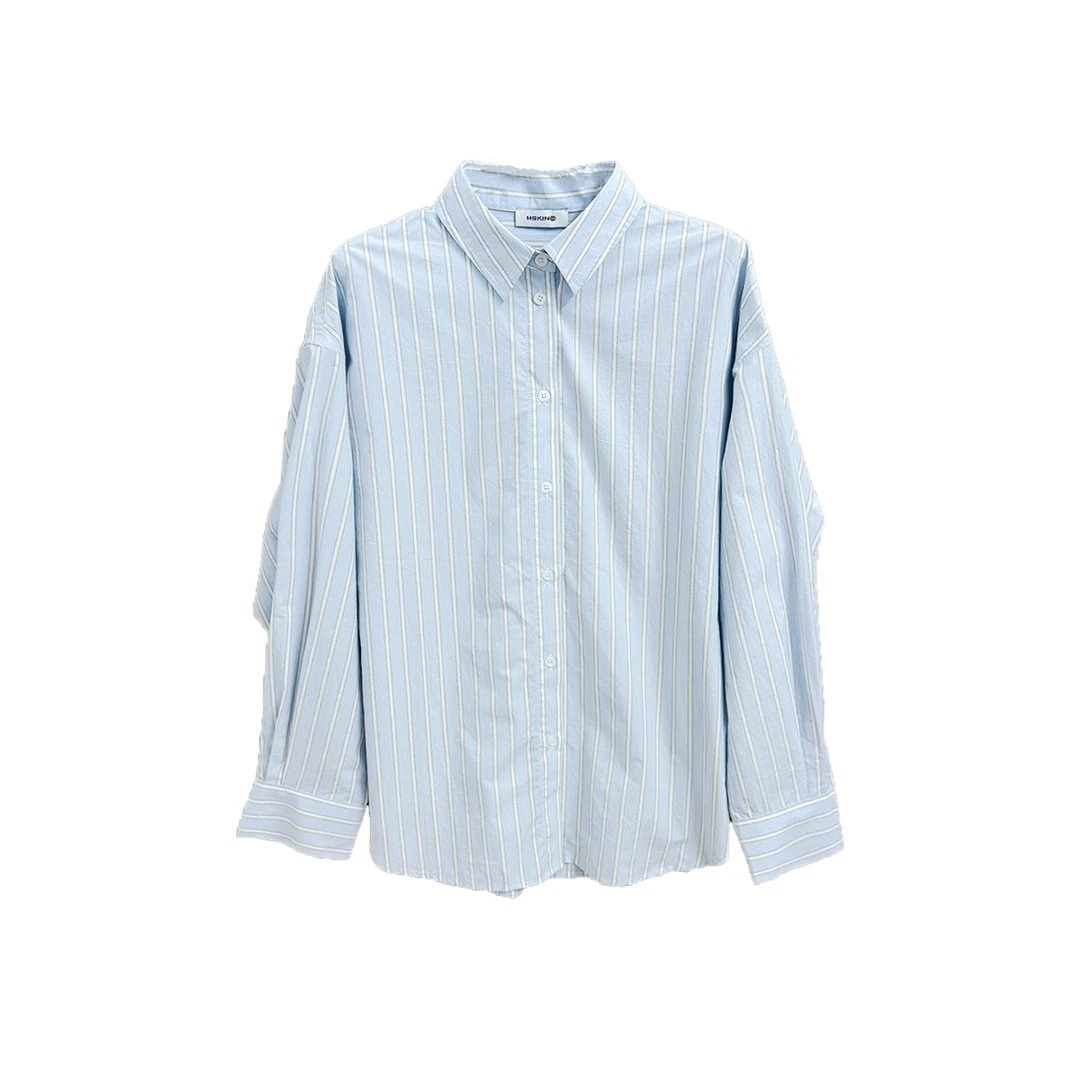 南油小众设计师蓝色极简休闲条纹三件套