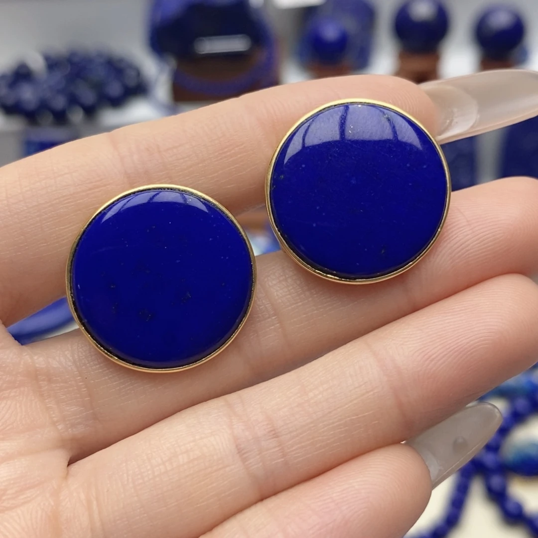 青金石银S925镀金镶嵌耳饰