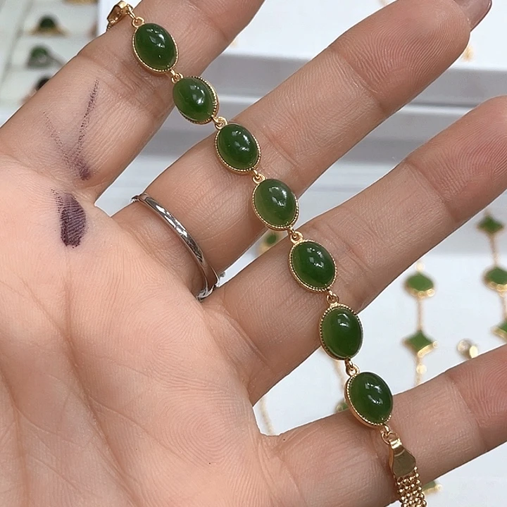 手链银S925镶嵌和田玉（碧玉）