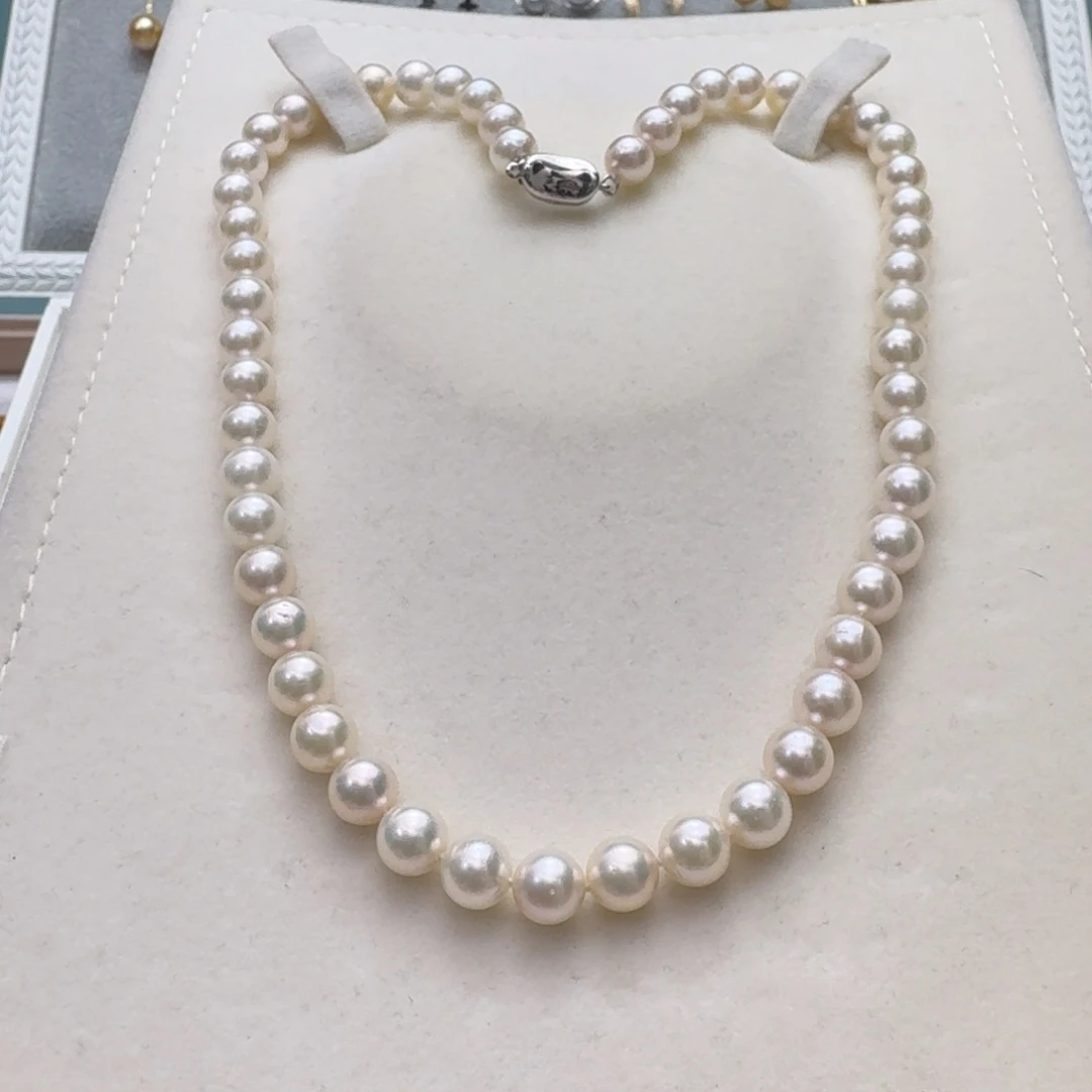 海水珍珠银S925镶嵌颈饰7.5到8海水串