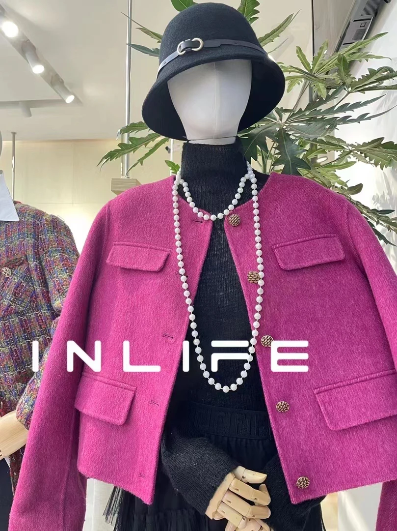 伊纳芙气质短款外套轻奢双面呢大衣女M23D1N7036