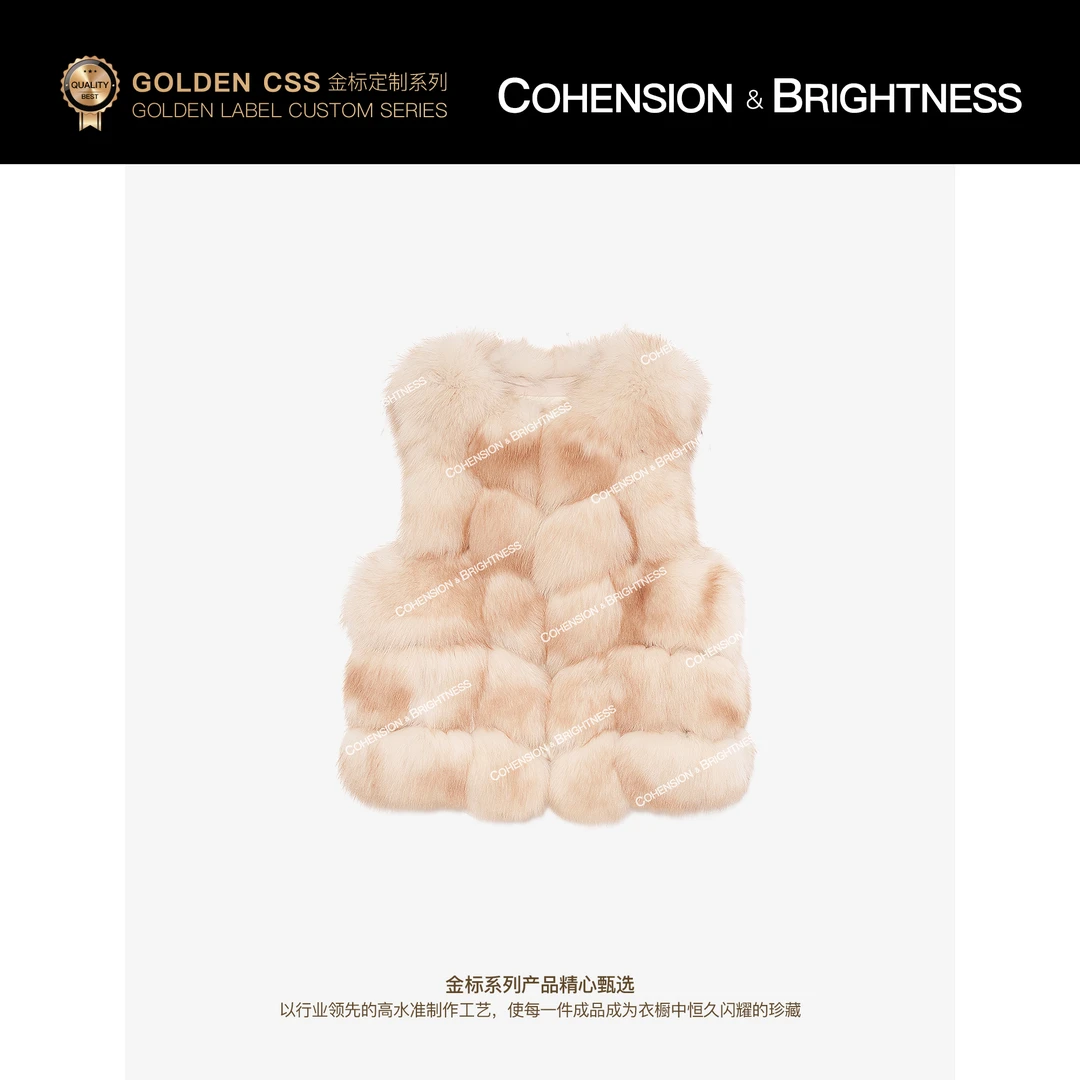 凝慧【夜与巴黎】进口狐狸毛圆领气质显瘦坎肩马甲毛毛外套YA122