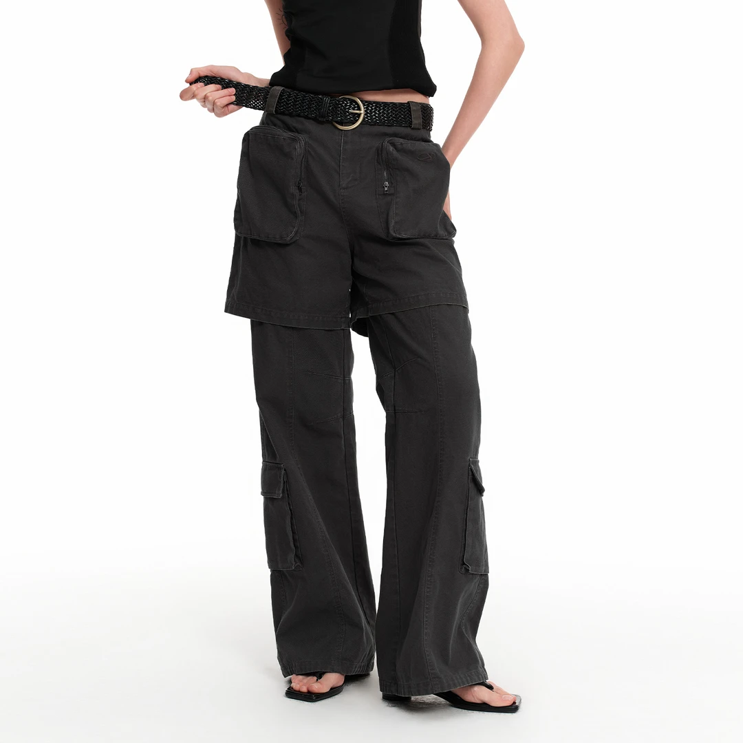 IMXS2025春季新款"New Horse Run"可拆卸多口袋工装裤女微喇裤子