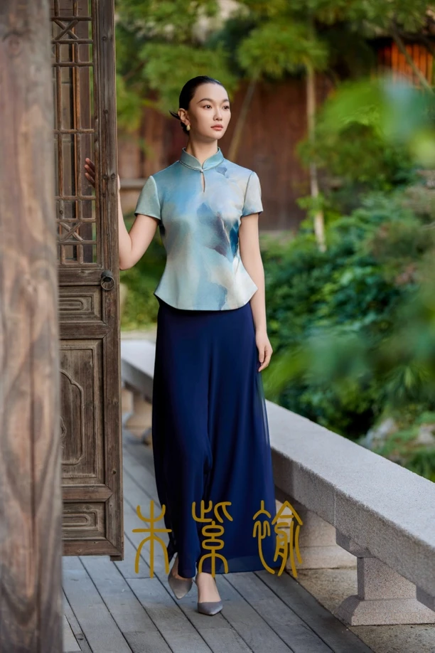 620002朱紫褕藏蓝色简约裤子