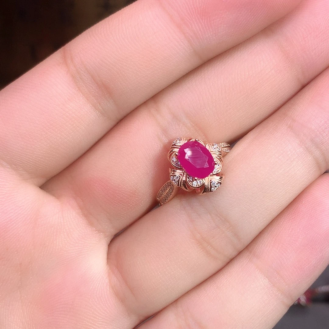 红宝石戒指银S925镶嵌