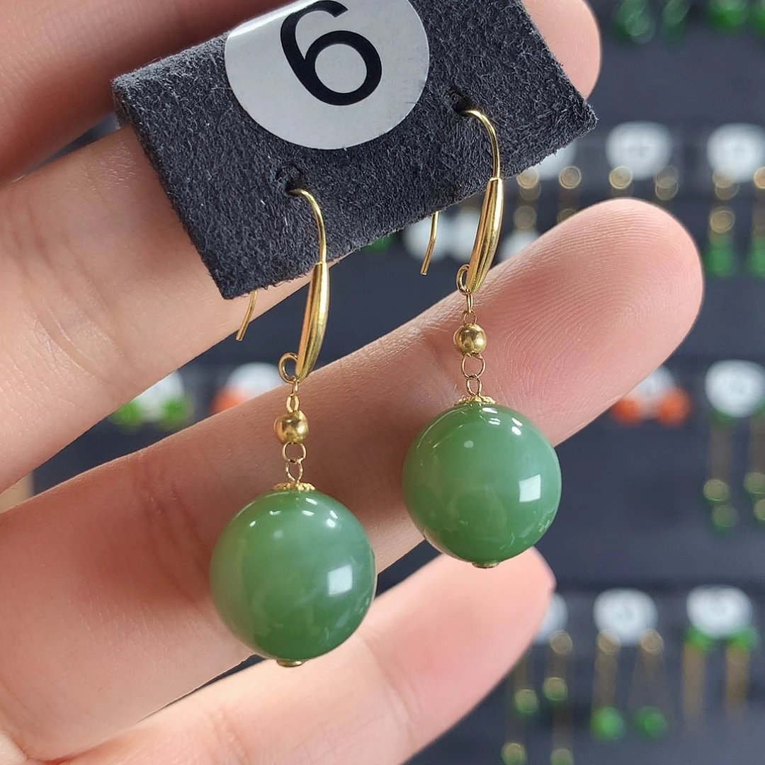 和田玉耳饰18K金镶嵌6